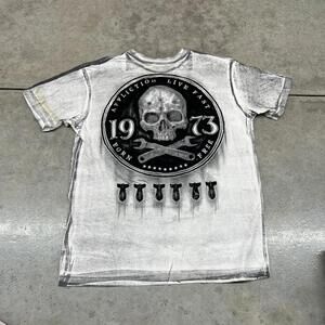 vintage affliction live fast born free skull faded black white shirt size large